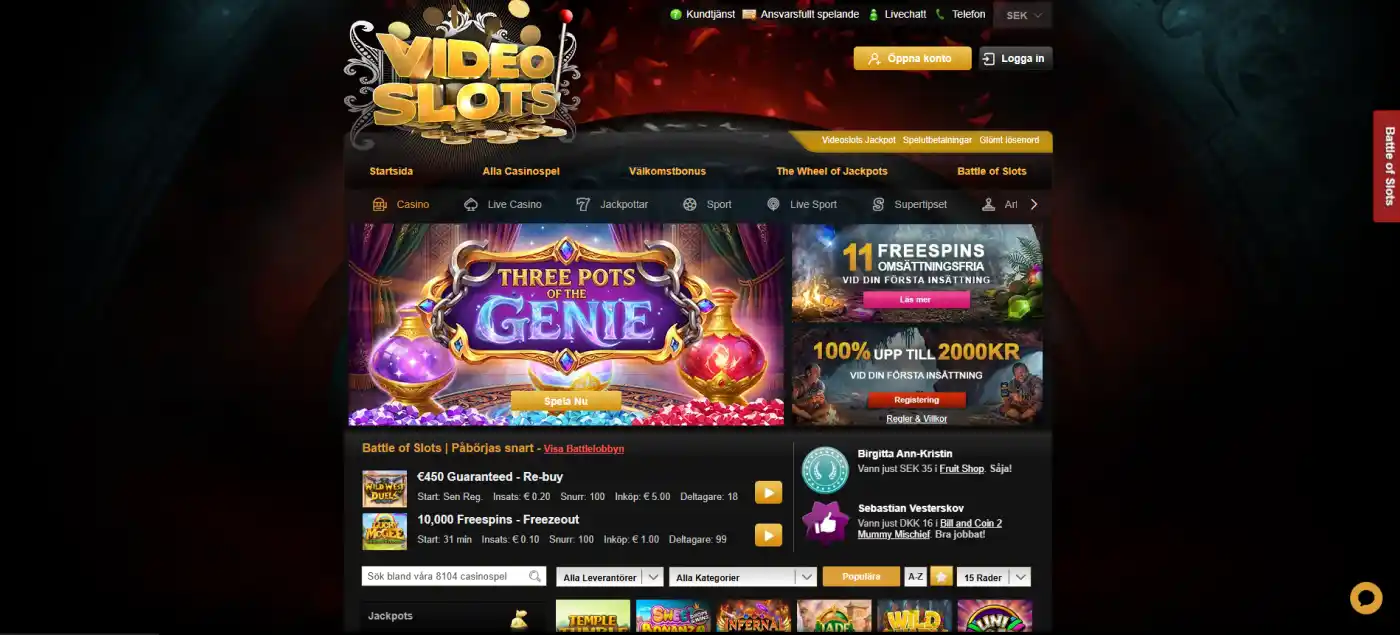 Videoslots' danske hjemmeside